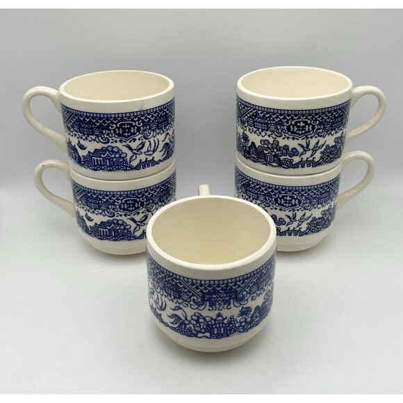 Vintage Blue Willow Ware China USA McCoy-Coffee Cups Stacking Cups Set of 5 - Picture 8 of 8